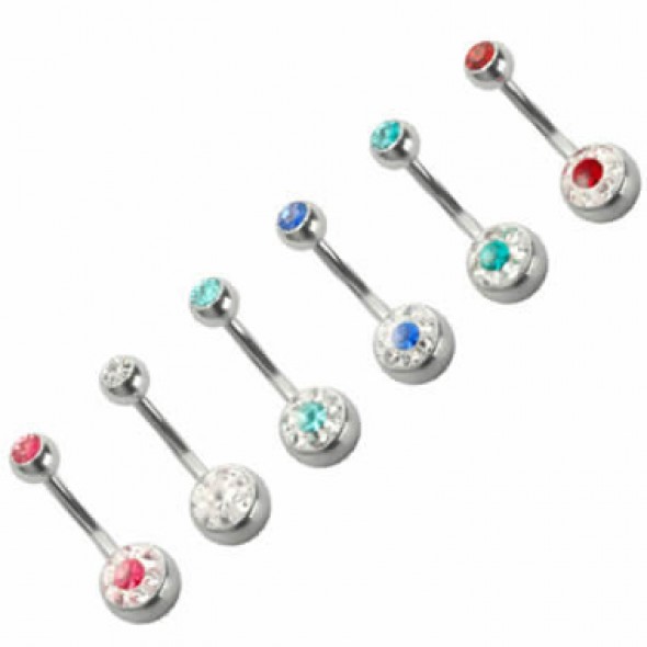 Jeweled Surgical Steel Navel Belly Ring with Epoxy Crystaline 8mm Ball