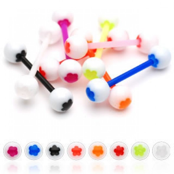 Flexible BIO Straight Tongue Barbell with Acrylic Flower Balls