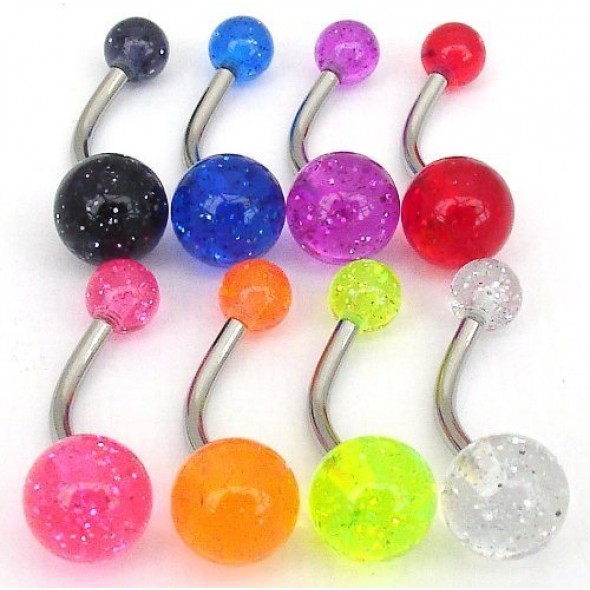 Belly Button Rings with Glitter Acrylic UV Balls