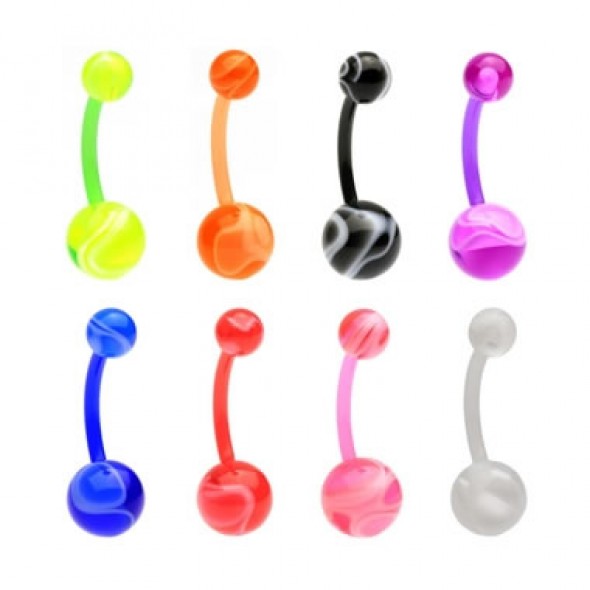 Bioflex Navel Belly Button Rings with Acrylic Marble Balls