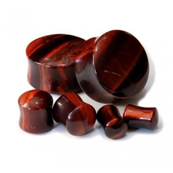 Arc Sides Red Tiger Eye Double Flare Stone Plugs