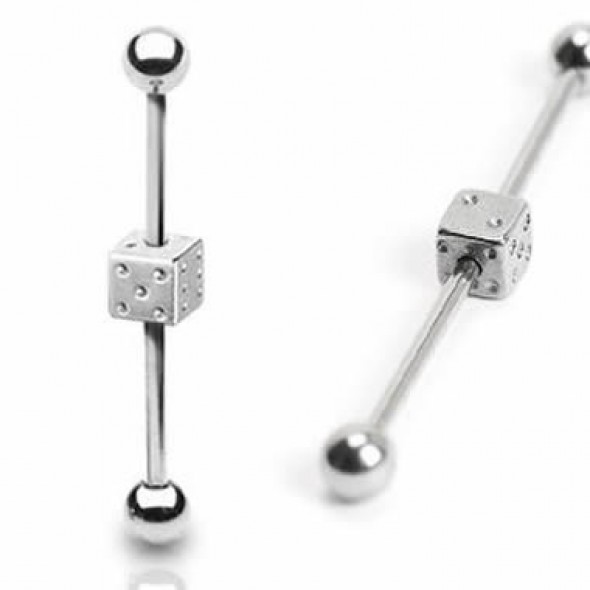 Surgical Steel Ball Industrial Barbells with Dice in Center