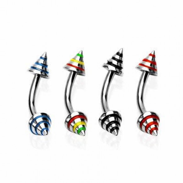 Striped Color Cone Surgical Steel Banana / Curved Barbells