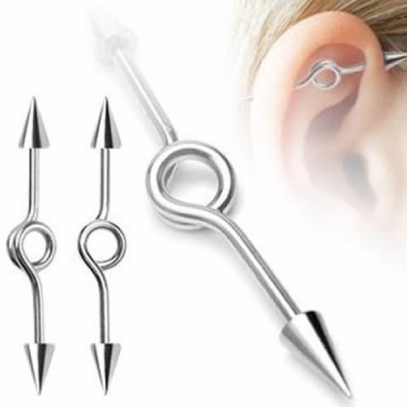 Cone Surgical Steel Industrial Barbell with Circle in Center