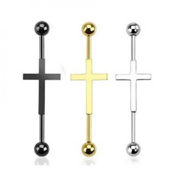 Surgical Steel Ball Industrial Barbell with Cross in Center
