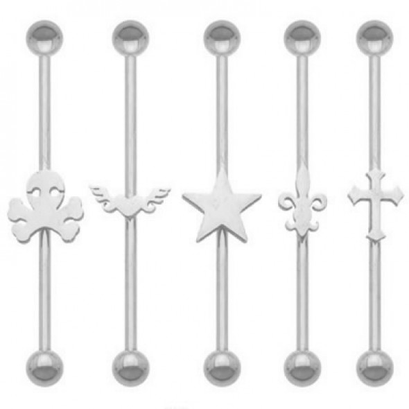Surgical Steel Ball Industrial Barbell with Cutting Design in Center
