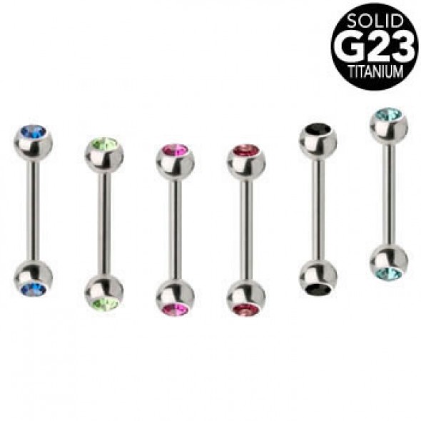 G23 Titatnium Double Jeweled Balls Straight Tongue Barbells