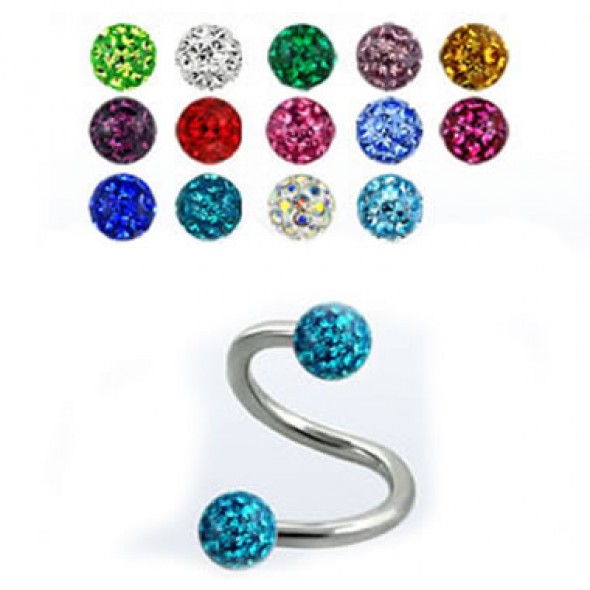 Epoxy Crystaline Ferido Ball Surgical Steel Sprial / Twister Barbells