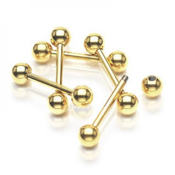 Gold Plated Surgical Steel Ball Straight Barbells
