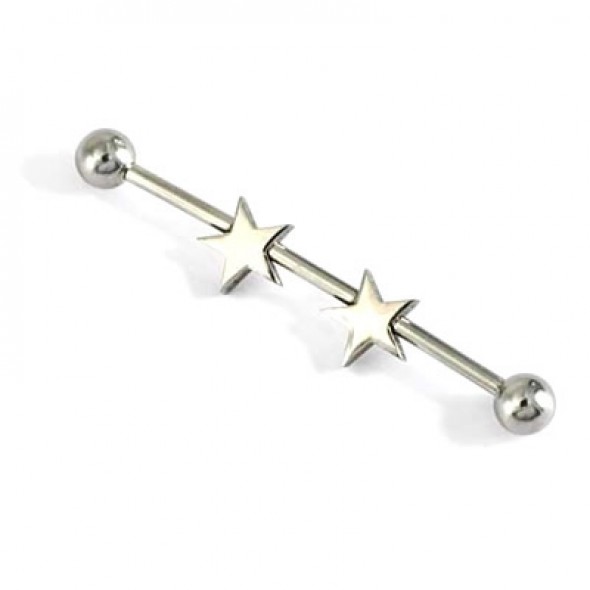 Surgical Steel Ball Industrial Barbell with Double Stars in Center
