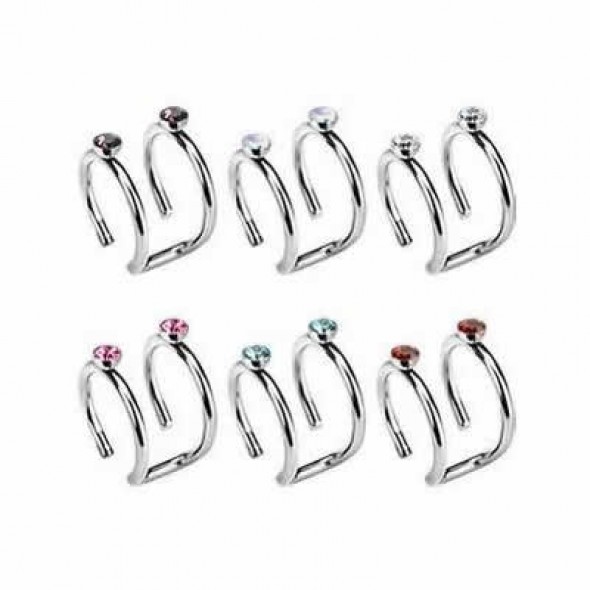 Jeweled Double Closure Fake Cartilage Tragus Rings
