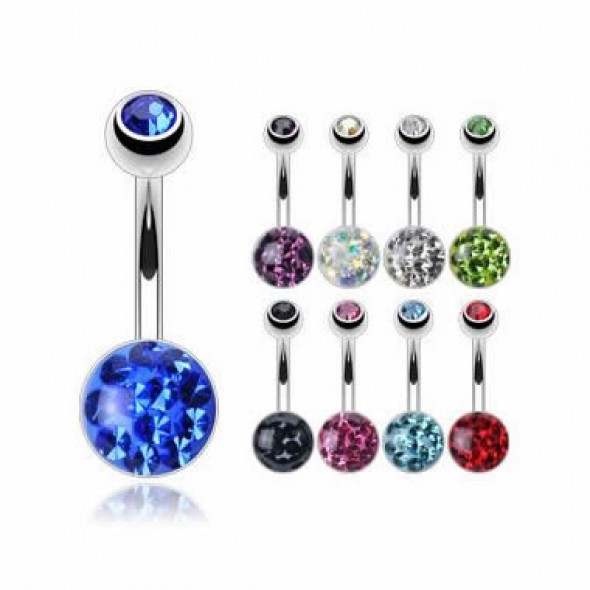 Jeweled Surgical Steel Navel Belly Ring with Epoxy Crystaline Ferido 8mm Ball