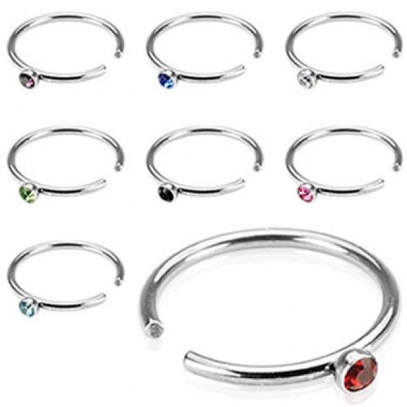 Surgical Steel Nose Hoop Ring with Crystal