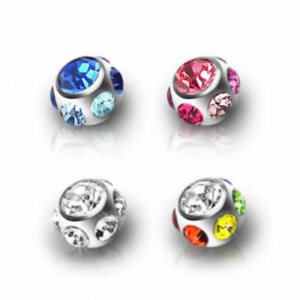 Surgical Steel Multi 7 Crystals Ball Body Jewelry Parts