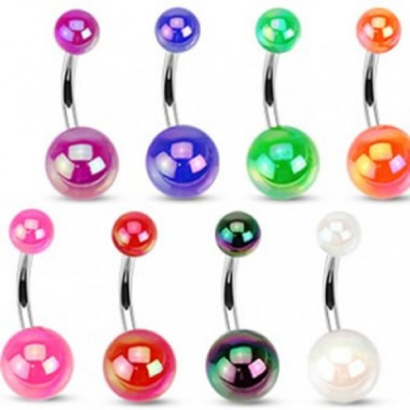 Belly Button Rings with Metallic Color Coated Acrylic UV Balls