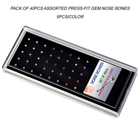 Acrylic Display Tray Pack of 40pcs Assorted Press-fit Gem Nose Bones