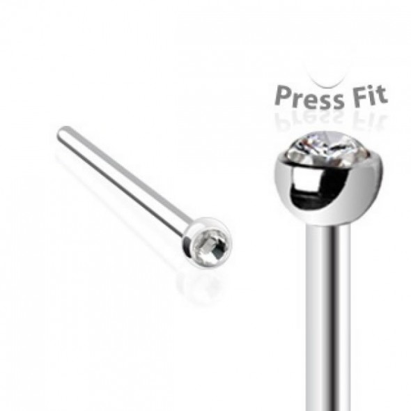 Surgical Steel Fishtail Nose Stud Ring with Press-set Gem Head