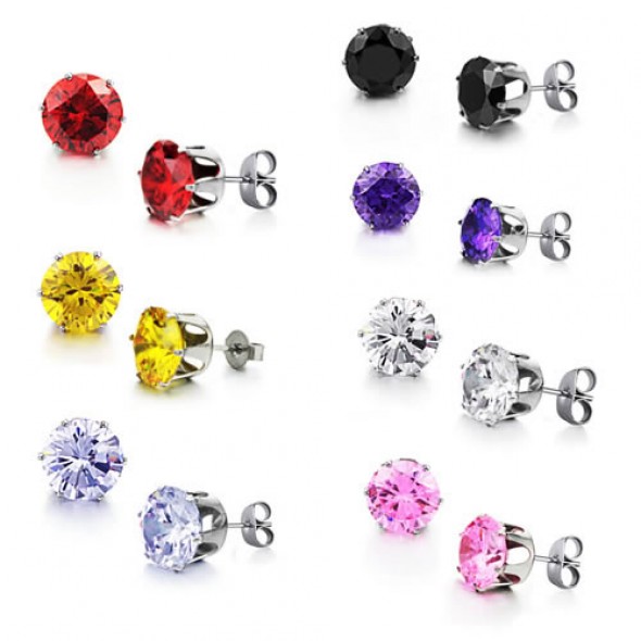Prong Set CZ Stainless Steel Ear Studs