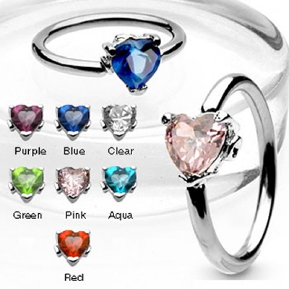 Prong Set Heart CZ Surgical Steel Captive Bead Rings