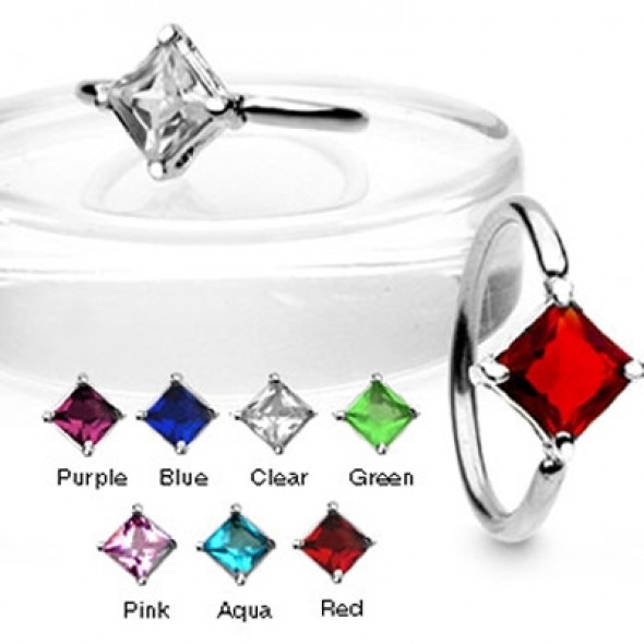 Prong Set Square CZ Surgical Steel Captive Bead Rings