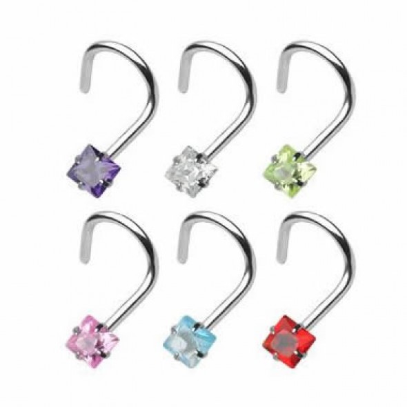 Prong Set Square CZ Nose Screw Nose Stud Rings