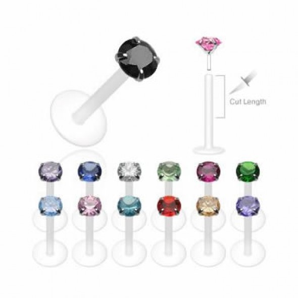Push-in Flexible BIO Labret with Prong-set Round CZ
