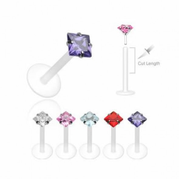 Push-in Flexible BIO Labret with Prong-set Square CZ