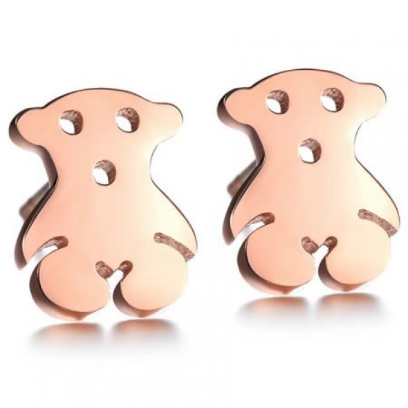 18K Rose Gold Plated Cutting Bear Stainless Steel Ear Studs