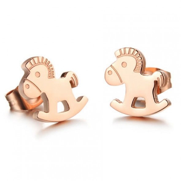 18K Rose Gold Plated Cutting Cockhorse Stainless Steel Ear Studs
