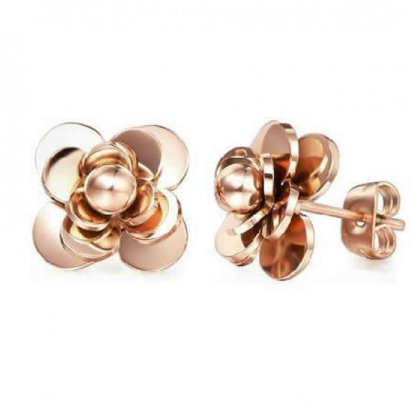 18K Rose Gold Plated Flower Stainless Steel Ear Studs