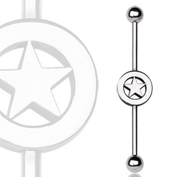 Surgical Steel Ball Industrial Barbell with Star in Center
