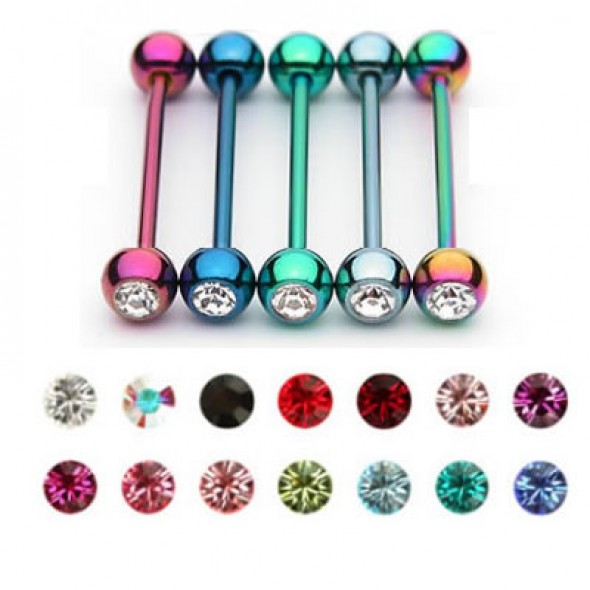 Titanium Anodized Surgical Steel Industrial Barbell with Single Gem Ball