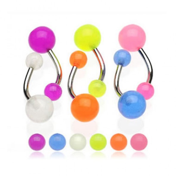 Belly Button Rings with Glow-in-the-dark Acrylic UV Balls
