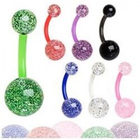 Bioflex Navel Belly Rings with Glitter Acrylic Balls