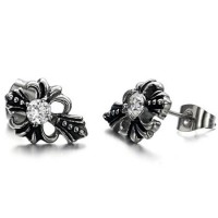 Casting Punk Cross Prong Set Round CZ Stainless Steel Ear Studs
