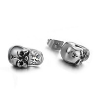 Casting Skull Round CZ Stainless Steel Ear Studs
