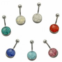 Epoxy Multi Crystaline Disc Navel Belly Rings