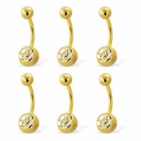 Gold Plated Belly Button Ring with Single Jeweled Ball