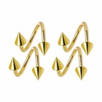 Gold Plated Surgical Steel Spiral / Twister Barbells with Cones