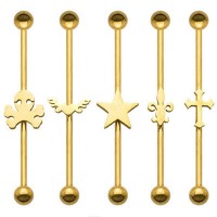 Gold Plated Steel Ball Industrial Barbell with Cutting Design in Center