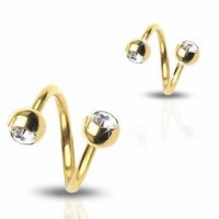 Gold Plated Jeweled Surgical Steel Sprial / Twister Barbells
