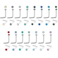 Surgical Steel Jeweled L-shaped Nose Stud Rings