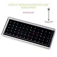 Acrylic Display Tray Pack of 60pcs Assorted Press-fit Gem Nose Bones