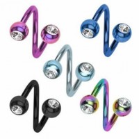 Titanium Anodized Jeweled Surgical Steel Sprial / Twister Barbells