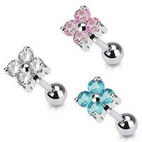 Prong Set 4 Round Cubic Zirconia Tragus Cartilage Straight Barbells