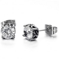 Prong Set Round CZ Casting Stainless Steel Ear Studs