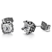 Prong Set Square CZ Stainless Steel Ear Studs