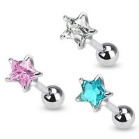 Prong Set Star Cubic Zirconia Tragus Cartilage Straight Barbells