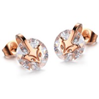 18K Rose Gold Plated Fox Head CZ Stainless Steel Ear Studs