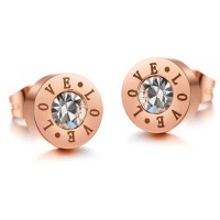 18K Rose Gold Plated CZ & Love Stainless Steel Ear Studs